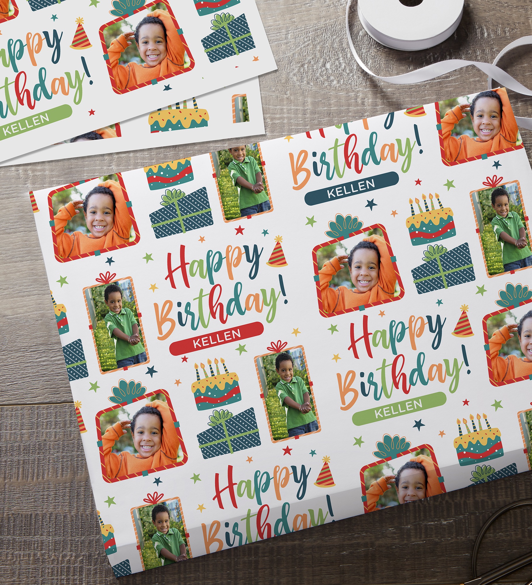 Birthday Celebration Personalized Photo Wrapping Paper